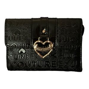 Juicy Couture Shiny Black Trifold Wallet With Key Hook Or To Clip To Pocket! NEW